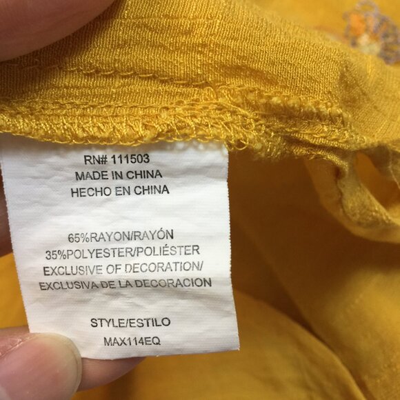 Anthropologie Fig & Flower Top Shirt XL Womans Yellow Embroidered Button Up Boho - Picture 5 of 16